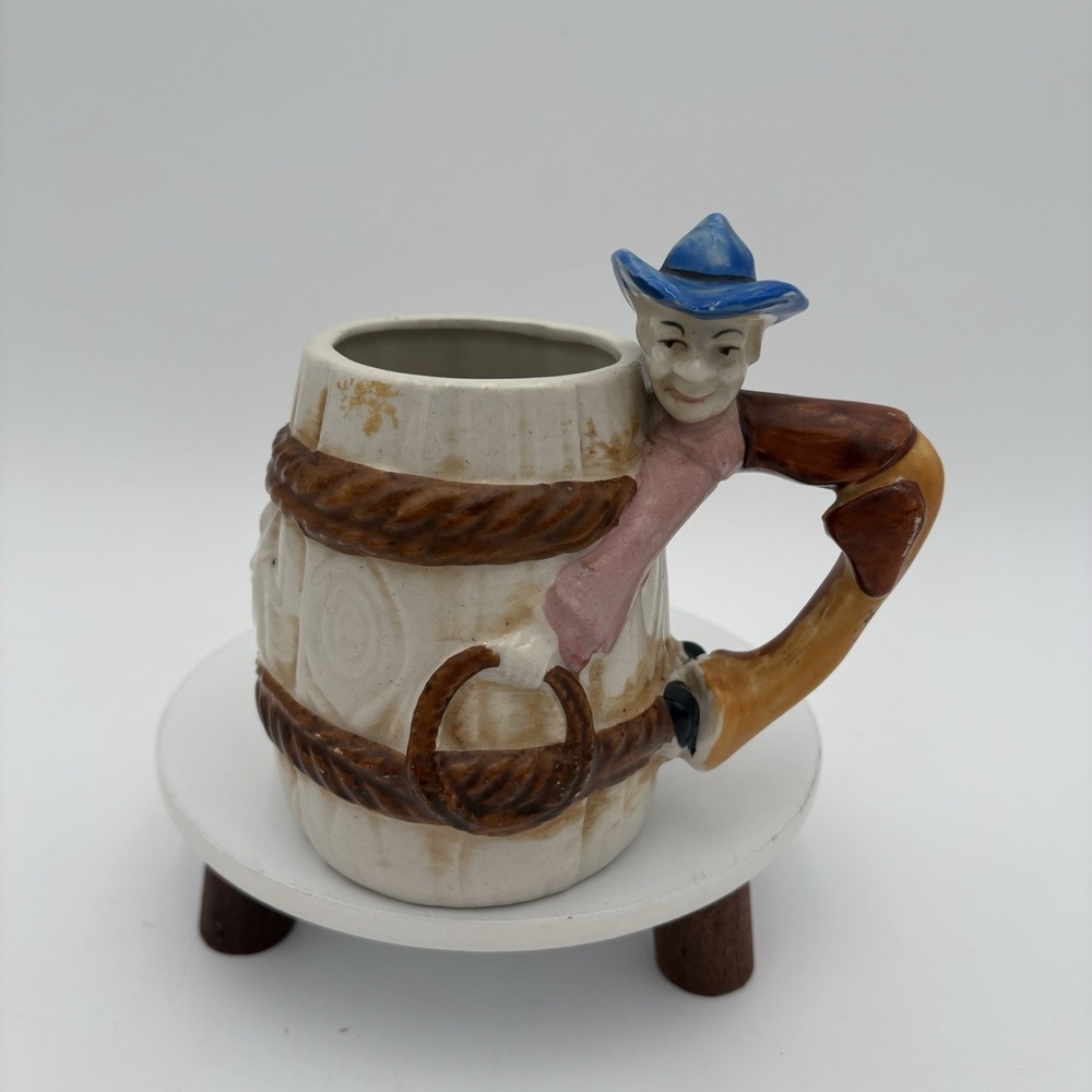 Vintage 1940's Cowboy Western Coffee Mug Cup Occupied Japan Barrel Lasso